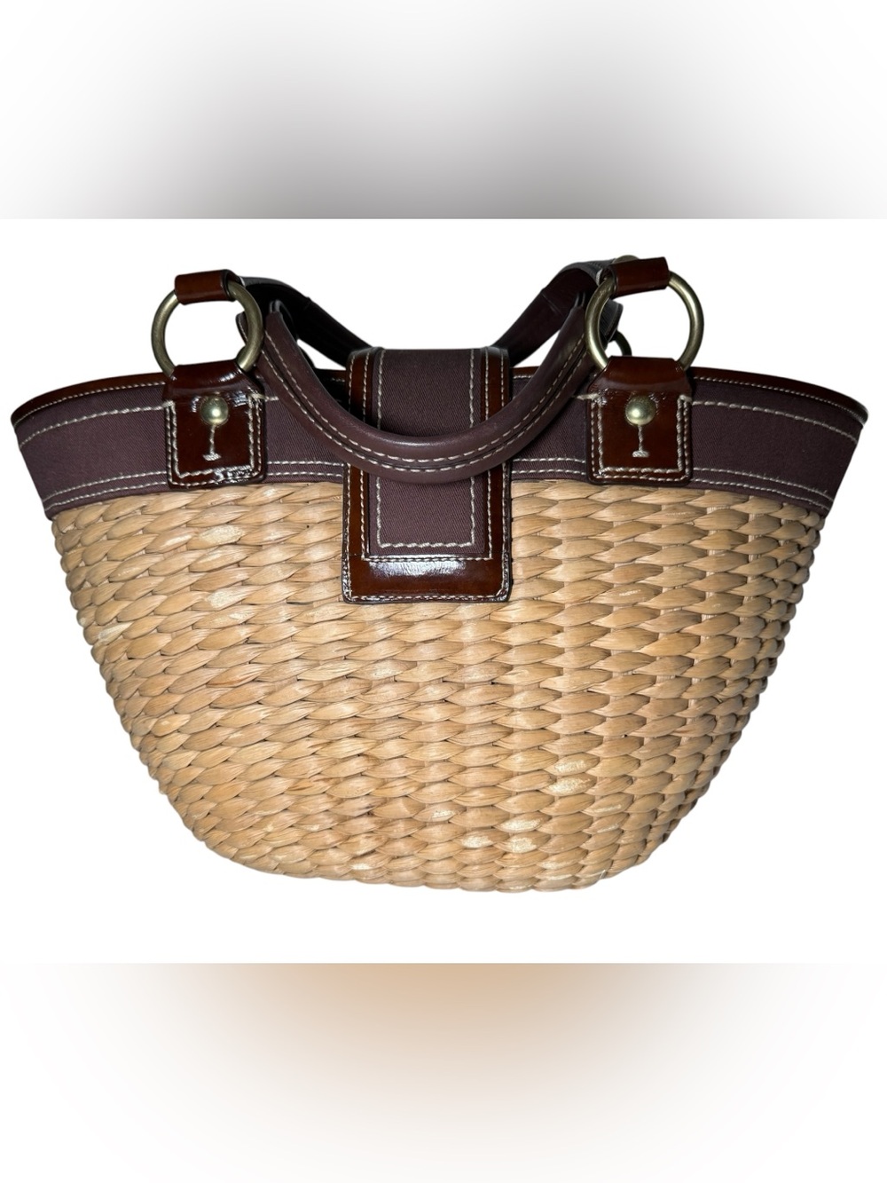GUC Coach Straw Tote with Brown Leather Trim and Brass Hardware - Picture 2 of 10